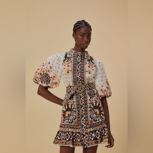 NWT Farm Rio Flower Fan Tapestry Off-White Mini Dress